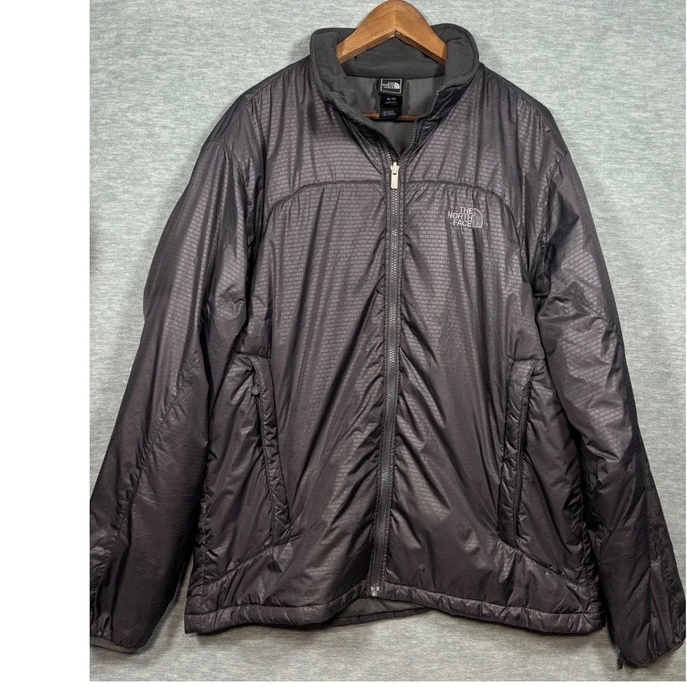 The North Face Mens XL Gray Full Zip Ripstop Puffer Jacket Fleece‎ Lined Collar